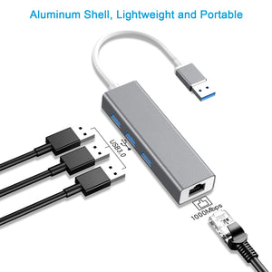 ZYF USB 3.0 Hub with RJ45 10/100/1000 Gigabit Ethernet Adapter for Laptop, Notebook